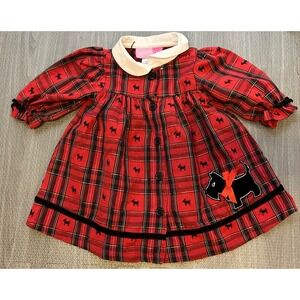 Good Lad Red Plaid Scottie Dog Dress Baby‎ Girls 9 Months Puff Sleeve Collared